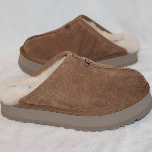 NIB UGG WOMEN'S DISCOQUETTE SUEDE SHEARLING SLIP ON SLIPPERS CHESTNUT - Picture 10 of 11